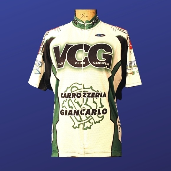 Vcg VELO CLUB GENOVESE Vintage Cycling Jersey, WHITE/GREEN/BLACK, Size L, VGUC